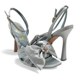 Sam Edelman Lexi Size 9 Cape Blue Satin Embellished Bow Ankle Strap Dress Sandal